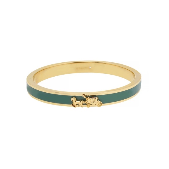 COACH Horse & Carriage Green Enamel Hinged Bangle Bracelet, Goldstone - NWT - Picture 1 of 9